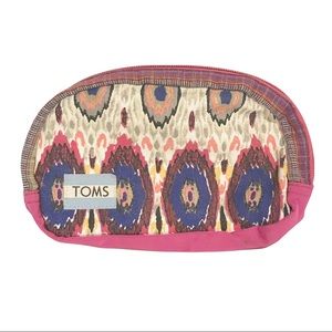 Toms Canvas Printed Pouch Toiletry Makeup Zip Closure Bag